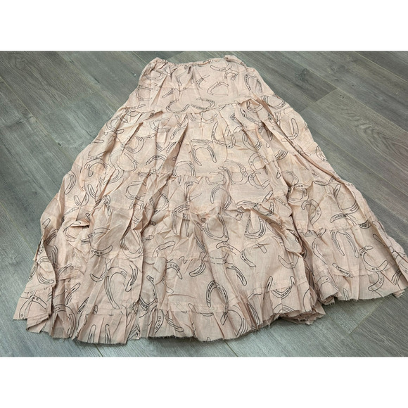 Raj Womens Pink Horse Shoe Print Elastic Waist Tiered Maxi Skirt One Size NWT - Picture 2 of 7